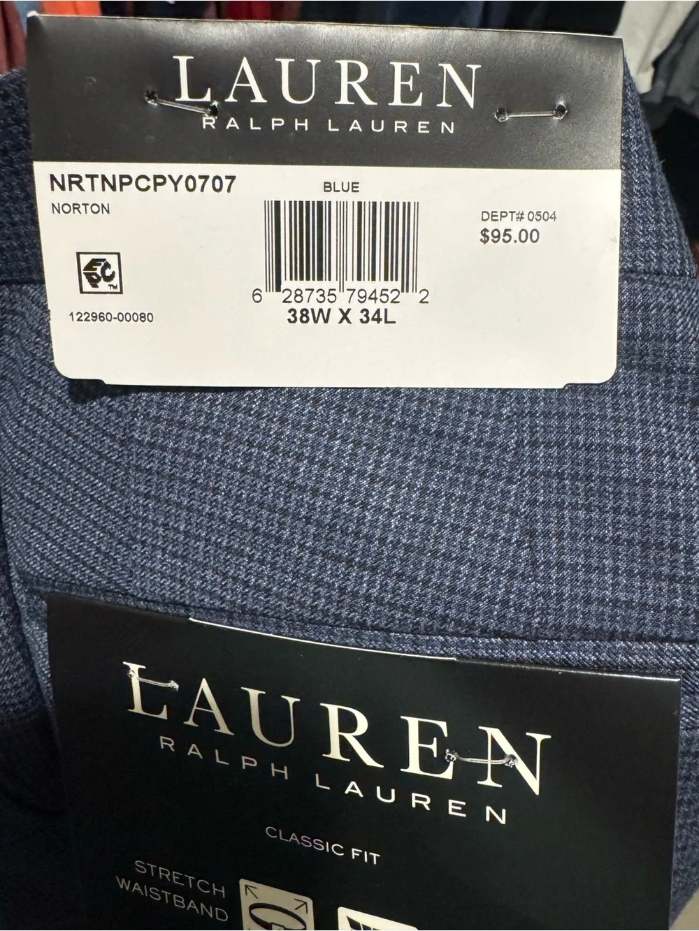 NEW Ralph Lauren UltraFlex Dress Pants 38x34 Blue Classic Fit NWT